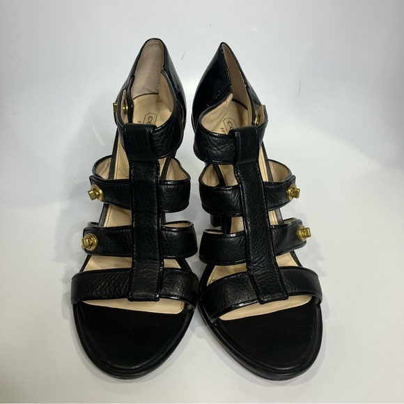 Coach Tamarah gladiator heels turn lock closures black leather size 10 luxury - Picture 2 of 7
